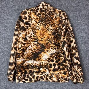 Vintage Fuda International 100% Silk Leopard Print Bomber Jacket Big Cat Back L